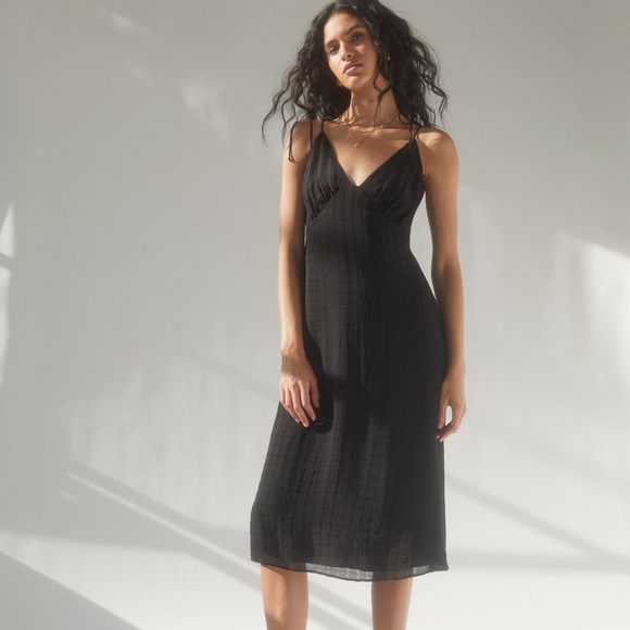 Wilfred Liberty Black Strappy Empire Waist Midi Dress Size 10 - Picture 1 of 9